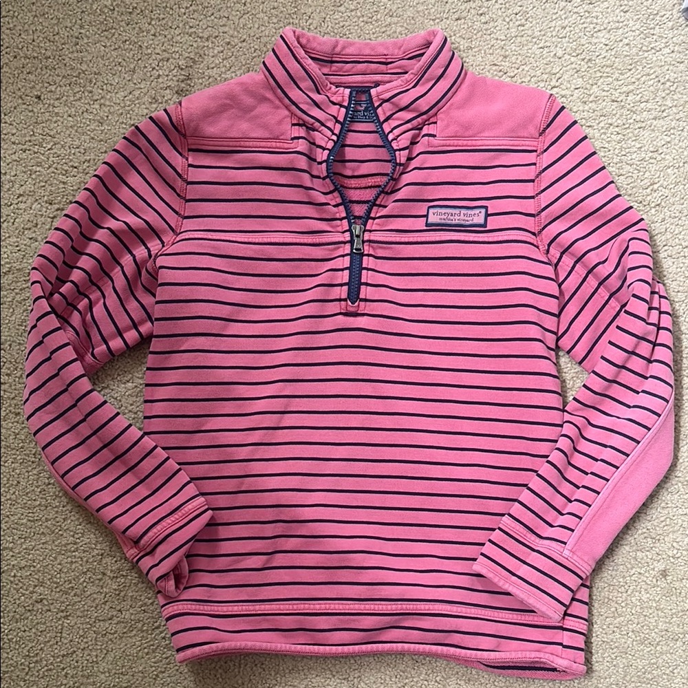 Vineyard Vines Boys Pink and Navy Striped Pullover